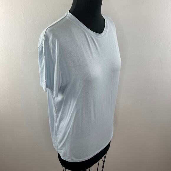 THEORY Blue Top Silk Blend Ribbed Crew Neck Slim Fit Casual Size Large L - Picture 6 of 13